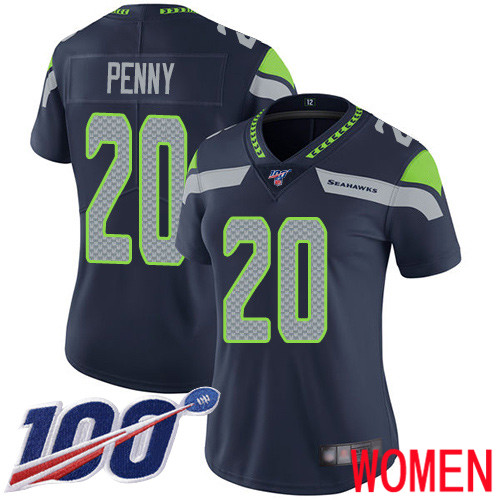 Seattle Seahawks Limited Navy Blue Women Rashaad Penny Home Jersey NFL Football #20 100th Season Vapor Untouchable